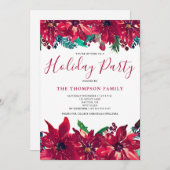 Rote Poinsettia Feierlichkeiten Einladung (Vorne/Hinten)