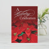 Rote Poinsettia Feierlichkeiten Einladung (Stehend Vorderseite)