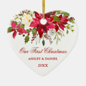 Rote Poinsettia Florenz Erster Weihnachtsanfang Keramik Ornament (Vorne)