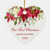 Rote Poinsettia Florenz Erster Weihnachtsanfang Keramik Ornament (Hinten)