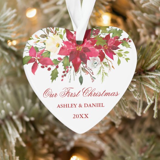 Rote Poinsettia Florenz Erster Weihnachtsanfang Ornament (Baum)