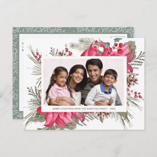 Rote Poinsettia Foto Feiertagspostkarte (Vorne/Hinten)