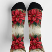Rote Poinsettia Glitzer Blumensocken Crew Socken (Oben)