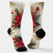 Rote Poinsettia Glitzer Blumensocken Crew Socken (Gewinkelt)
