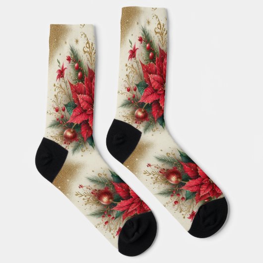 Rote Poinsettia Glitzer Blumensocken Crew Socken (Rechts)