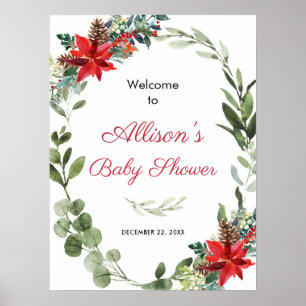 Rote Poinsettia Grüne Babydusche Begrüßungspaket Poster