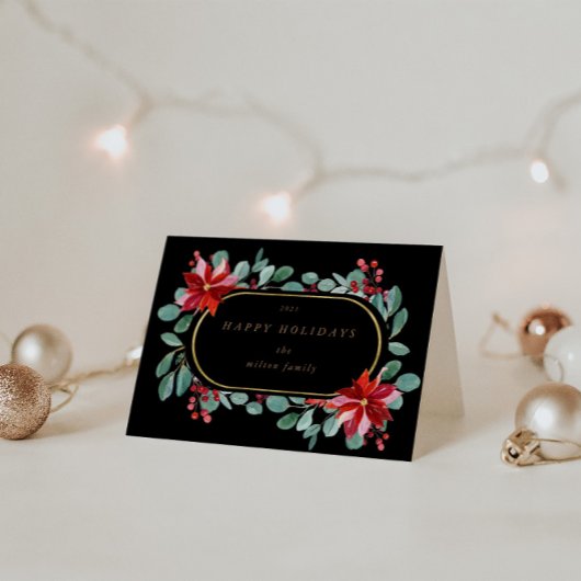 Rote Poinsettia Holiday Floral Monogramm geklappt Karte