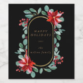 Rote Poinsettia Holiday Floral Monogramm Weinetike Weinetikett (Einzelnes Label)