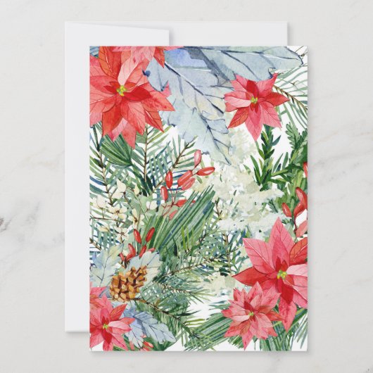 Rote Poinsettia Jede Grüne Winter-Blumenhochzeit Einladung (Rückseite)