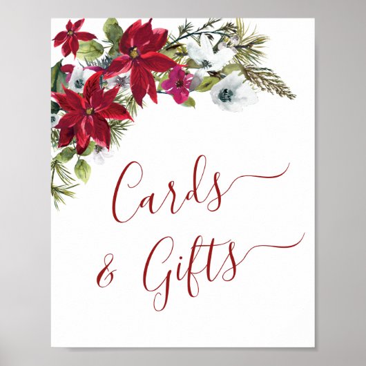 Rote Poinsettia Karten und Geschenke Hochzeit Poster (Vorne)