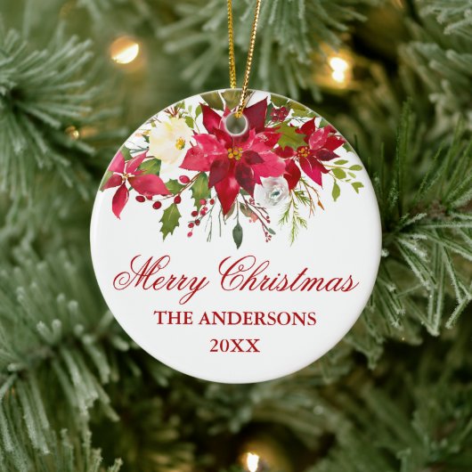 Rote Poinsettia Personalisiert Keramik Ornament (Baum)