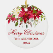 Rote Poinsettia Personalisiert Keramik Ornament (Hinten)