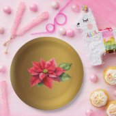 Rote Poinsettia Rostgold Pappteller (Party)