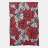 Rote Poinsettia und Beeren, Weihnachtsdesign Geschirrtuch (Vertikal)