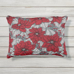 Rote Poinsettia und Beeren, Weihnachtsdesign Kissen Für Draußen