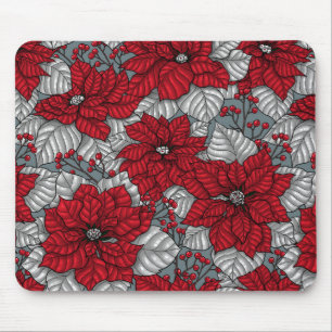 Rote Poinsettia und Beeren, Weihnachtsdesign Mousepad