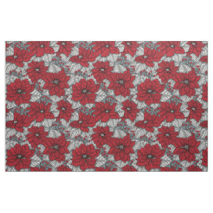 Rote Poinsettia und Beeren, Weihnachtsdesign Stoff