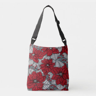 Rote Poinsettia und Beeren, Weihnachtsdesign Tragetaschen Mit Langen Trägern