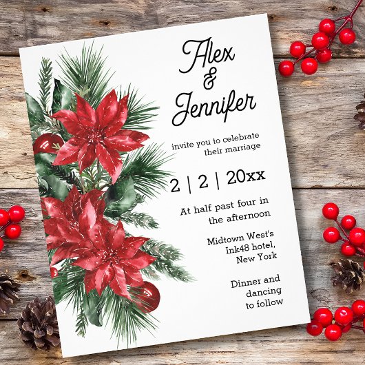 Rote Poinsettia und Hochzeit bei Kiefern Flyer