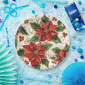 Rote Poinsettia und Weihnachtsferien Winter Pappteller (Party)