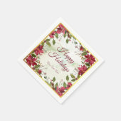 Rote Poinsettia Wasserfarbe mit Imitaten Gold Trim Serviette (Ecke)