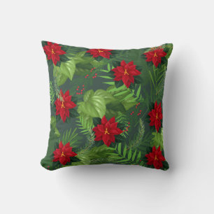 Rote Poinsettia Weihnachten Blume werfen Kissen