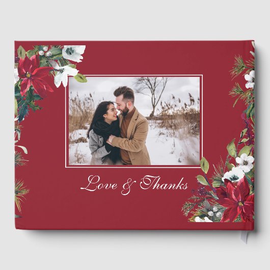 Rote Poinsettia Weihnachtsfeier Gästebuch (Rückseite)