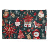 Rote Poinsettia, Weihnachtsmann, Vogel, Bauble, Sn Kissenbezug (Rückseite-Links)