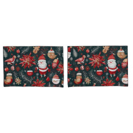 Rote Poinsettia, Weihnachtsmann, Vogel, Bauble, Sn Kissenbezug