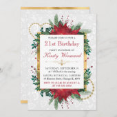 Rote Poinsettia Winter 21. Geburtstag Einladung (Vorne/Hinten)