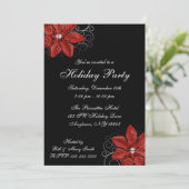 Rote Poinsettia Wirbel Feierliche Party Einladung (Stehend Vorderseite)