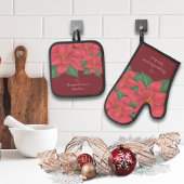 Rote Poinsettias Familie Urlaub Ofenhandschuh & Topflappen-Set