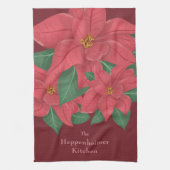 Rote Poinsettias Familienfeierlichkeiten Geschirrtuch (Vertikal)