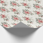 Rote Poinsettias Grüne Blätter Geschenkpapier (Ecke)