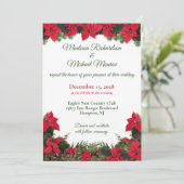 Rote Poinsettias & Grüne Einladung zur Hochzeit (Stehend Vorderseite)