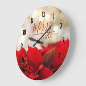 Rote Poinsettias mit goldenem Bokeh Weihnachten Große Wanduhr (Winkel)