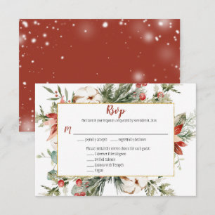 Rote Poinsettie Immergrün Weihnachten Gold RSVP Karte