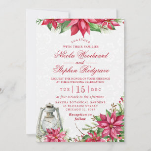 Rote Poinsettie & Laternen Winterhochzeit Einladung