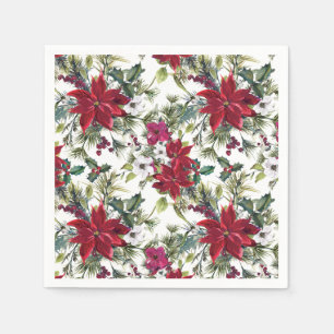 Rote Poinsettien-Blumen-Weihnachtsfeier Papier Serviette