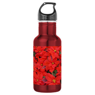 Rote Poinsettien I Weihnachtsblumen Floralfoto Edelstahlflasche