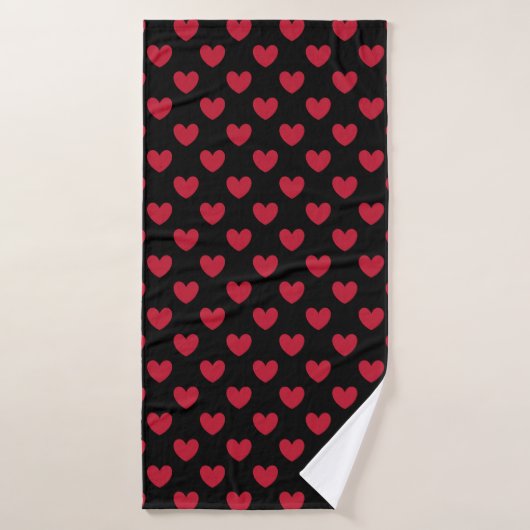 Rote Polka-Herzen auf schwarz Badehandtuch (Badehandtuch)