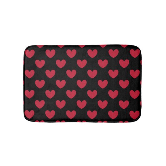 Rote Polka-Herzen auf schwarz Badematte (Vorderseite)