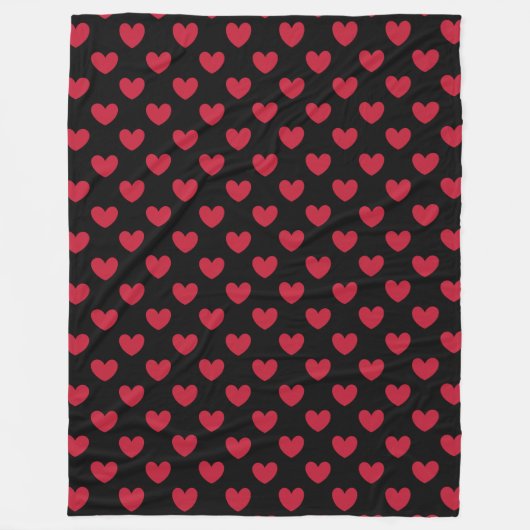Rote Polka-Herzen auf schwarz Fleecedecke (Vorderseite)