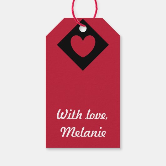 Rote Polka-Herzen auf schwarz Geschenkanhänger (Rückseite)