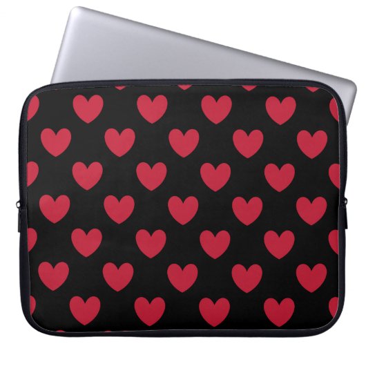 Rote Polka-Herzen auf schwarz Laptopschutzhülle (Vorderseite)