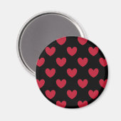 Rote Polka-Herzen auf schwarz Magnet (Vorderseite/Rückseite)
