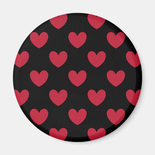 Rote Polka-Herzen auf schwarz Magnet (Vorne)