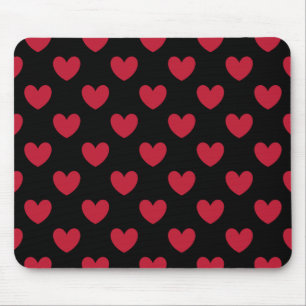 Rote Polka-Herzen auf schwarz Mousepad