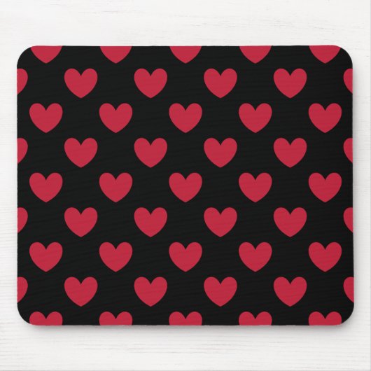 Rote Polka-Herzen auf schwarz Mousepad (Vorne)