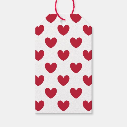 Rote Polka-Herzen auf weiß Geschenkanhänger (Vorderseite)